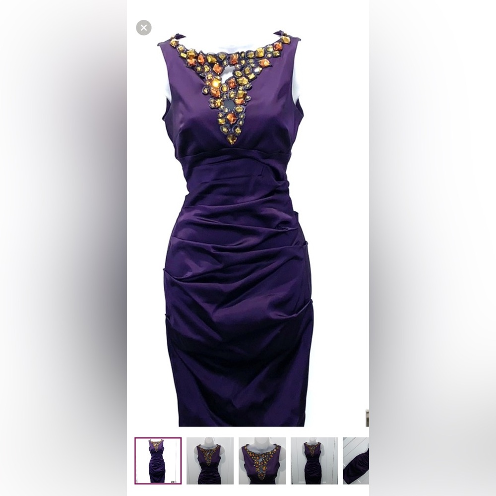 Cache Purple Ruched Embellished Scrunched dress